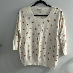 Madewell Sweater Medium 3/4 Dolman Sleeve White Orange Mini Floral Lightweight